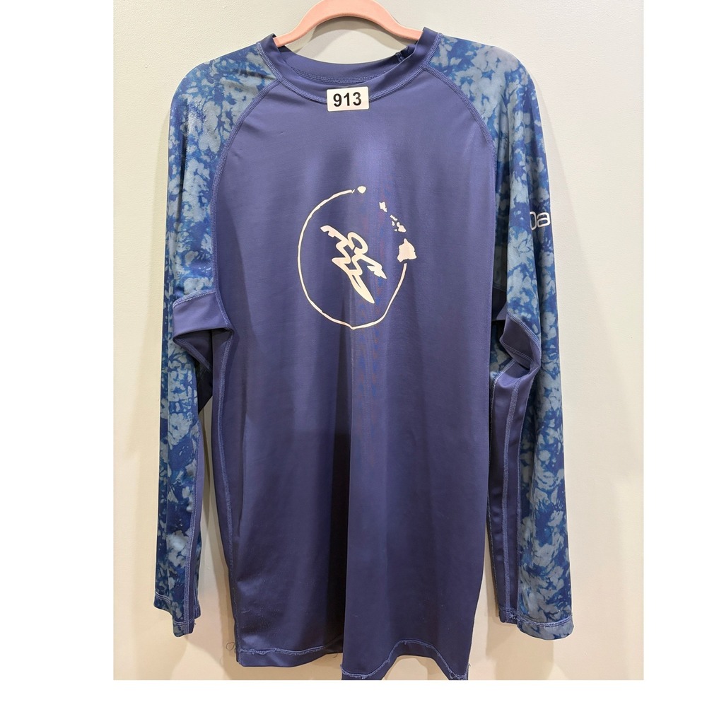 Da Hui Mens XXL Rash Guard Long‎ Sleeve Blue Tie Dye Surfer Hawaii Swim Shirt